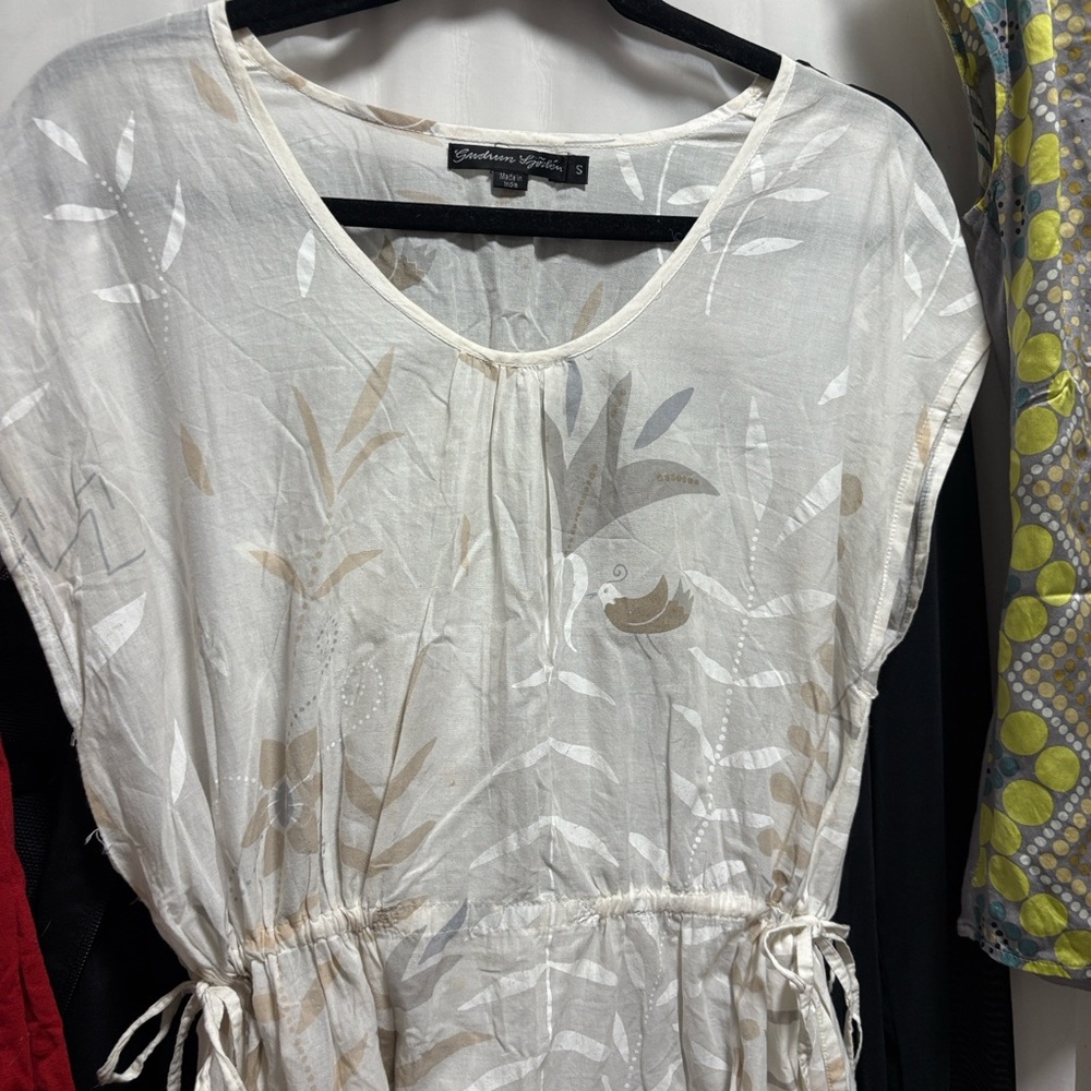 Awesome Light Cream Printed Drawstring Waist Dress